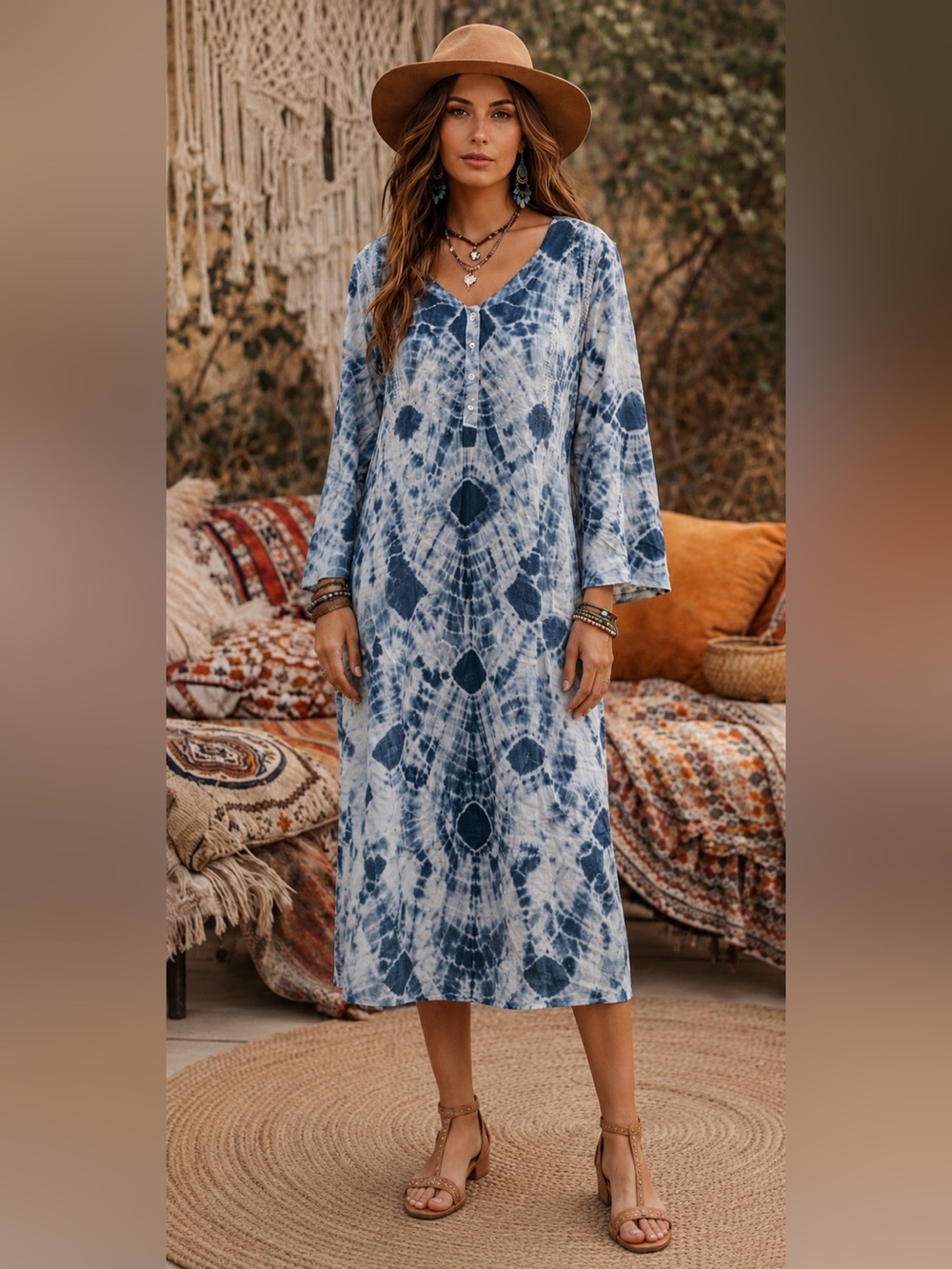 NWT MarketPlace Handwork of India Shibori Tie Dye Kaftan Dress
